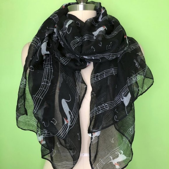 New Unworn Music Cat Lightweight Scarf Hot Topic Torrid Modcloth - Picture 1 of 3